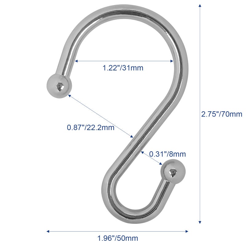 Gidse Metal Shower Curtain Hooks  Set of 12  Rust Proof Shower Curtain Hooks Rings  Durable S Shaped Hooks Hangers for Shower Curtains  Kitchen Utensils  Clothes  Towels (Chrome) - Image 5
